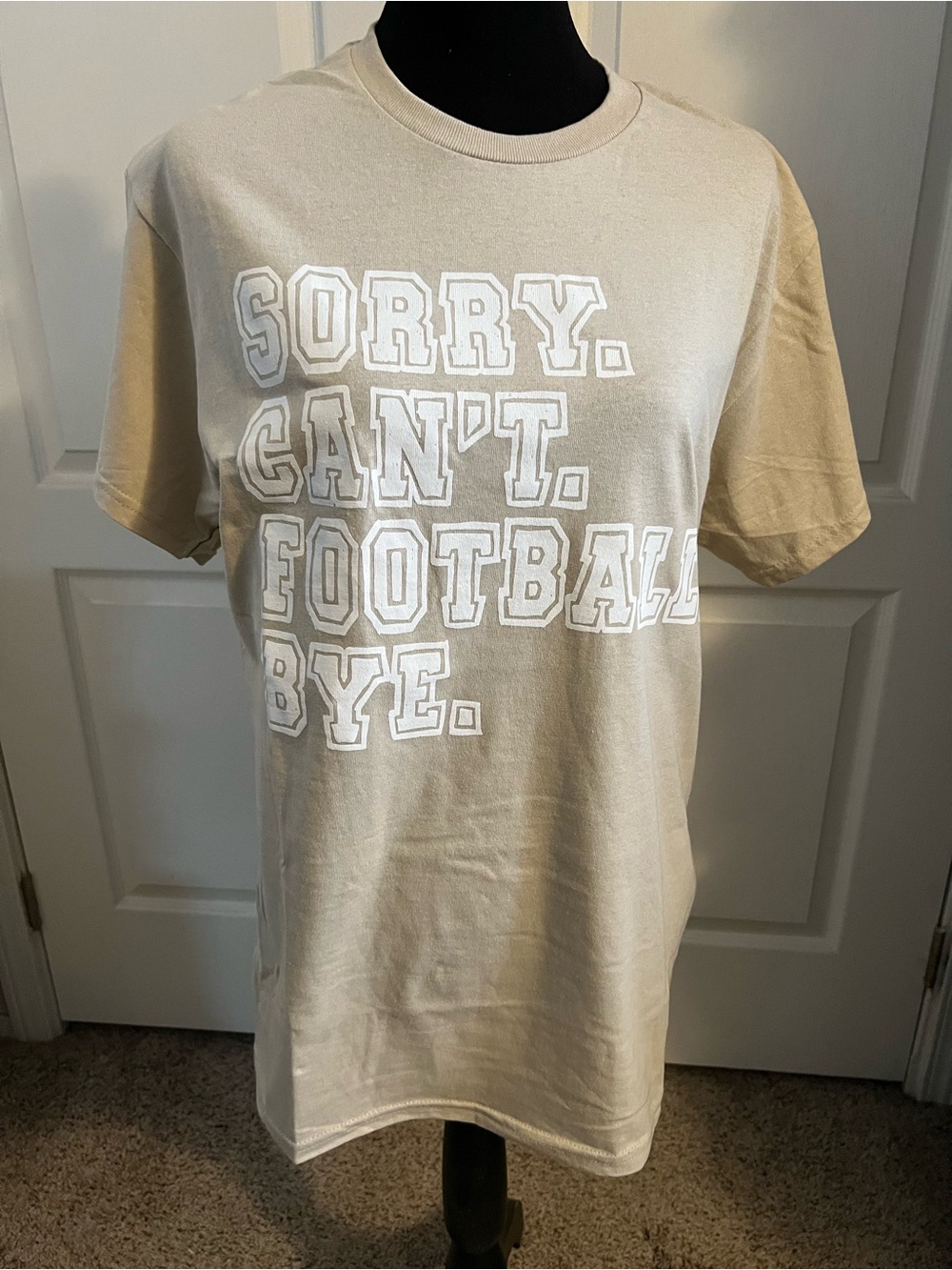 NWT Rue21 Beige Graphic Tee "Sorry. Can't. Football. Bye."